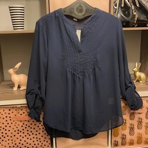 Sheer Navy Blouse with Buttons